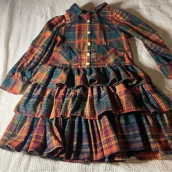 Flannel ruffle dress by SOS Meme Club w/detachable bunny hood Medium - Picture 2 of 15